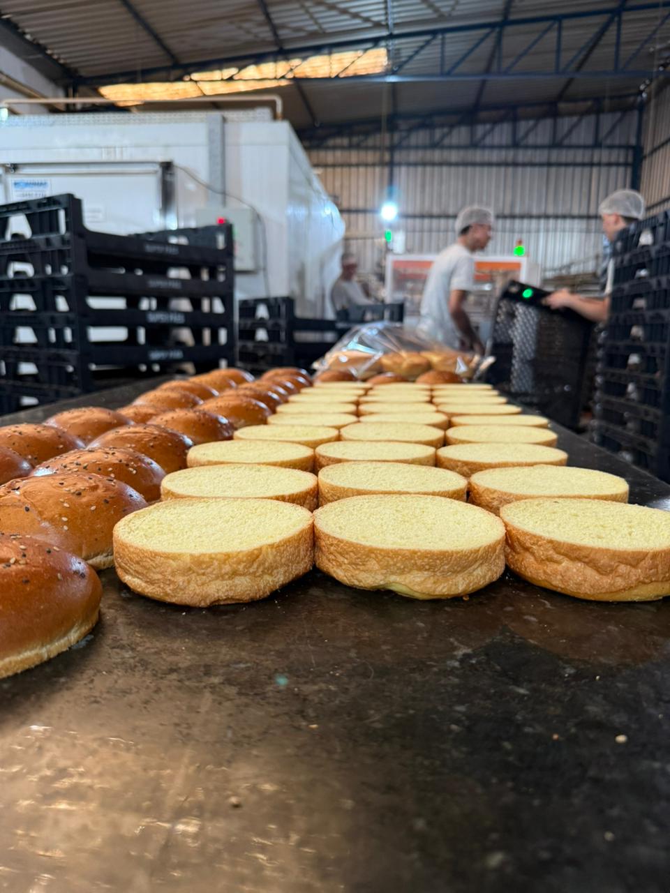 Flowpack com cortador de pão ao meio para linhas industriais. Embala pães com alta produtividade e realiza corte preciso com serra fita integrada, reduzindo mão de obra e desperdícios.